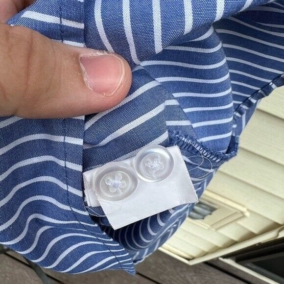 Dress Barn wrinkle resistant blue and white pin striped button up blouse - Picture 8 of 9